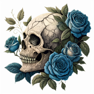 Skull and Blue Roses