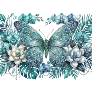 Blue Butterfly and Orchids
