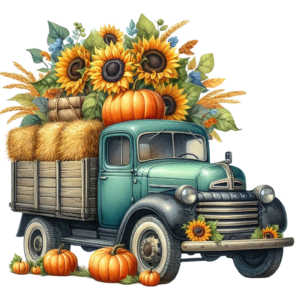 Teal Truck and Sunflowers